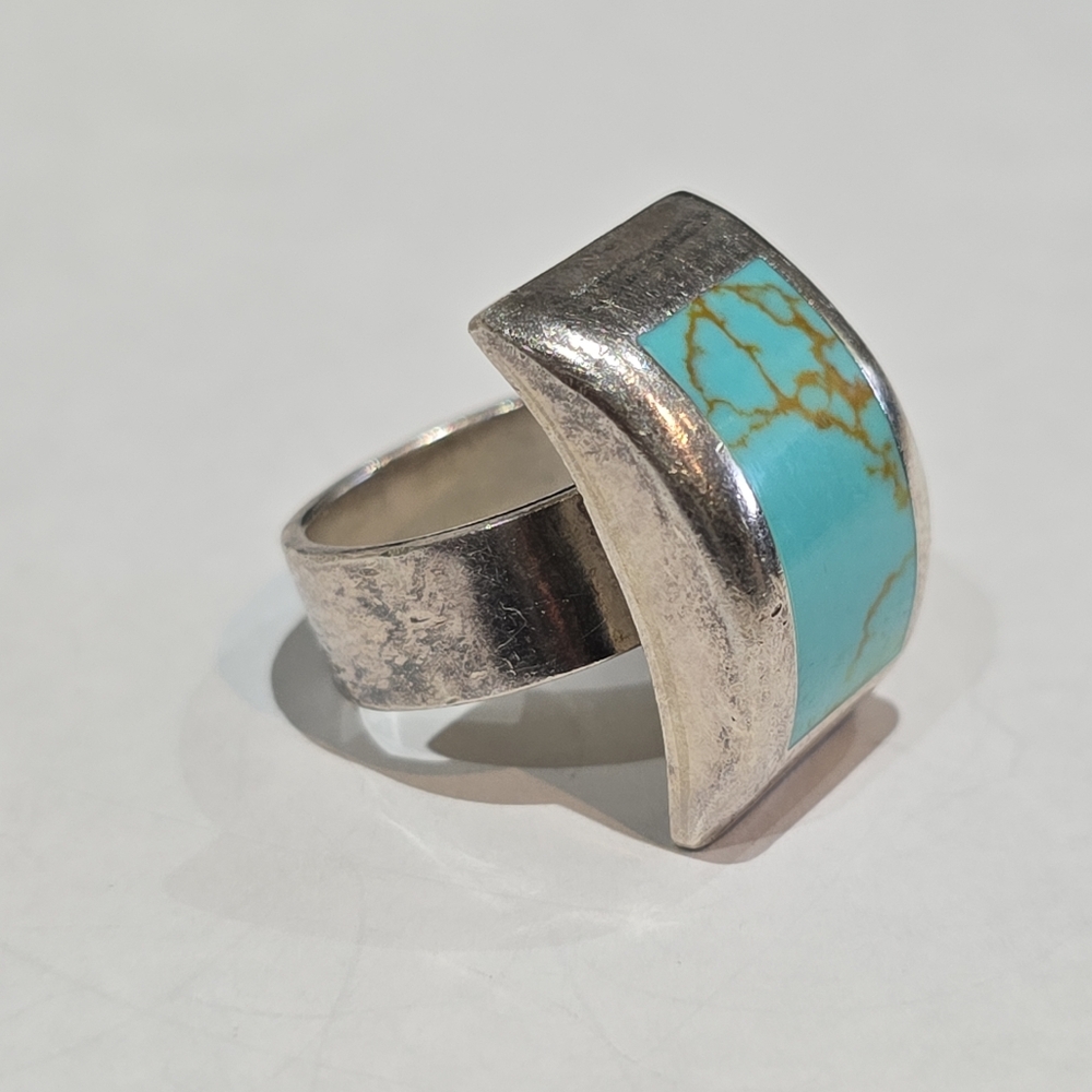 Set of  Mexican 925 Sterling silver Turquoise ring & Earrings - Picture 4 of 10